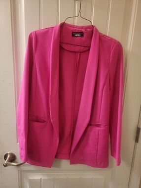 Bagatelle Pink Blazer Open Front Jacket Size M Hot Pink Career Statement